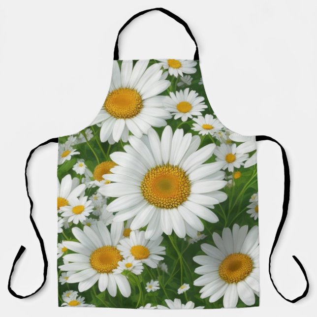 Tablier Classic marguerite motif blanc champs fleuris verd (Recto)