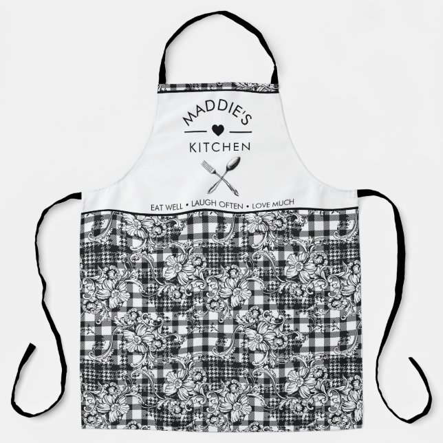 Tablier Classic noir et blanc Ornements Houndstooth (Recto)
