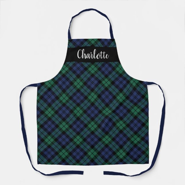Tablier Classique Navy Vert Noir Watch Carreaux Monogramme (Recto)