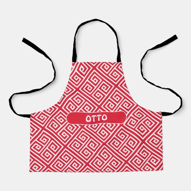 Tablier Clé grecque rouge blanc Motif minimal (Recto)