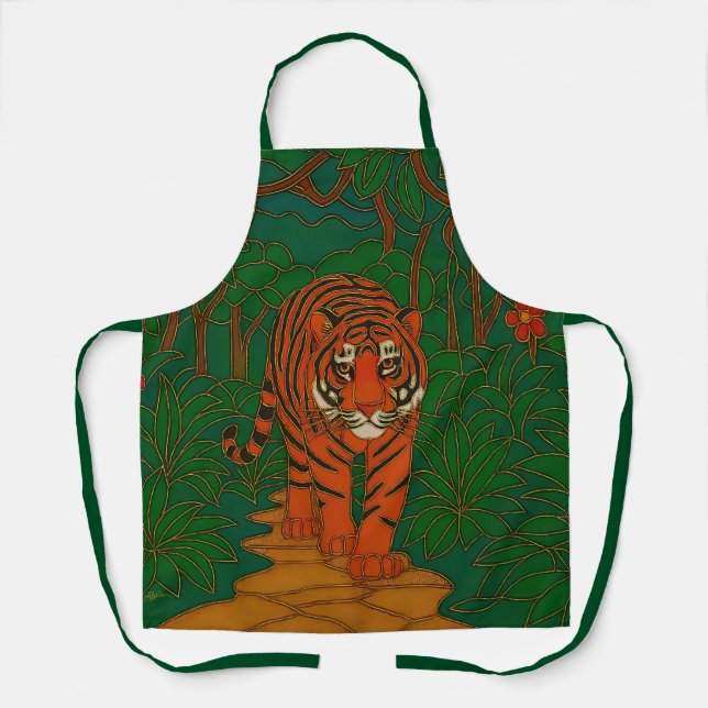 Tablier Cloisonne Art Tiger on the Jungle Path (Recto)