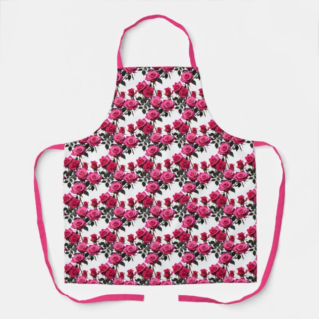 Tablier Clustered Red And Pink Roses On A Stark White  (Recto)