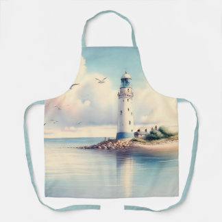 Tablier Coastal Lighthouse Seagulls Pastel Sky Serenity