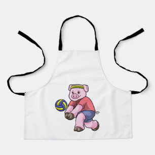 Tablier Cochon au sport avec volley-ball