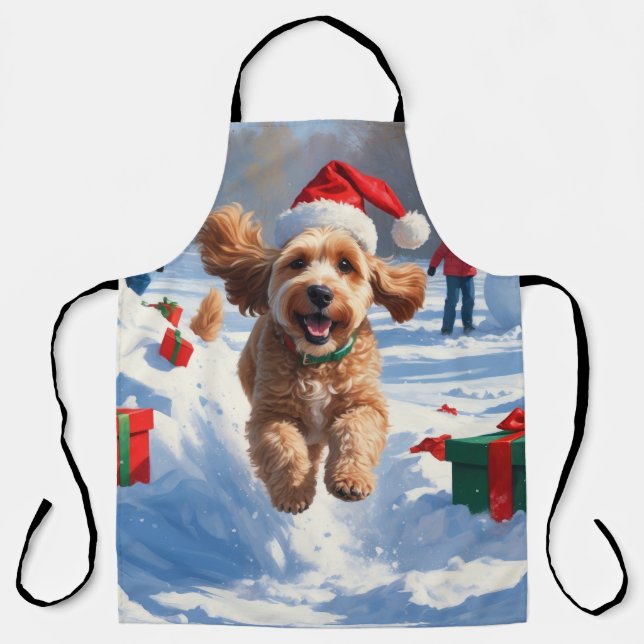 Tablier Cockapo coule en neige avec Casquette de Noël (Recto)
