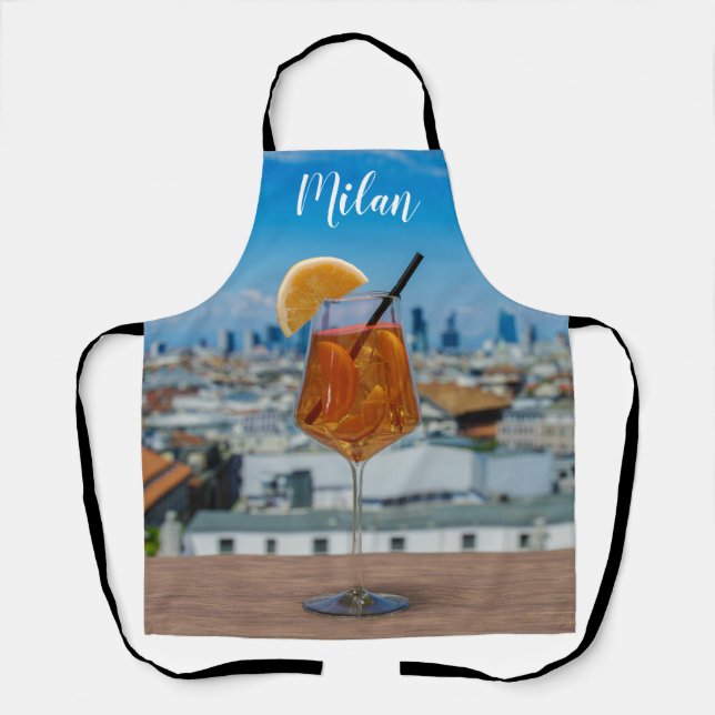 Tablier Cocktail Spritz sur une table avec vue sur Milan (Recto)