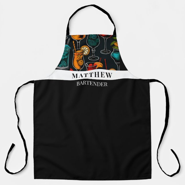 Tablier Cocktails Motif Professionnel Femme Bartender (Recto)
