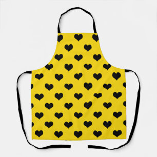 Tablier Cœur d'amour noir sur fond jaune