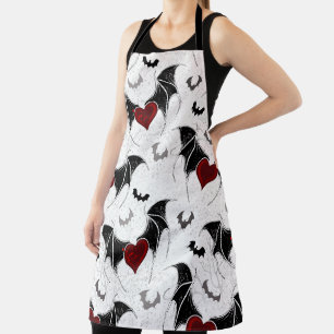 Tablier Coeur d'Halloween avec ailes de chauve-souris noir