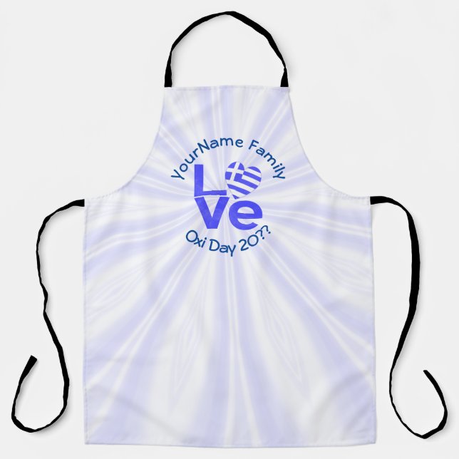 Tablier Coeur du drapeau grec en bleu LOVE (Recto)