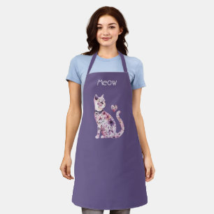 Tablier Cœur Floral Fête Chat Blanc Rose Violet