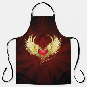 Tablier Coeur rouge avec ailes d'or