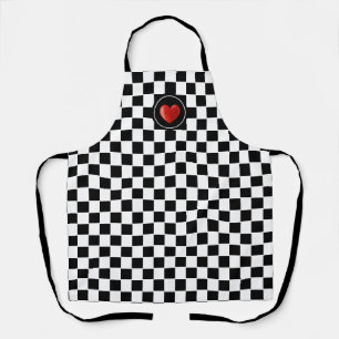 Tablier Coeur rouge sur Motif de tableau blanc noir