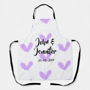 Tablier coeur violet aquarelle valentine couple nom da
