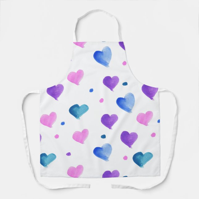 Tablier Coeurs Aquarelle Points Purple Rose Bleu (Recto)