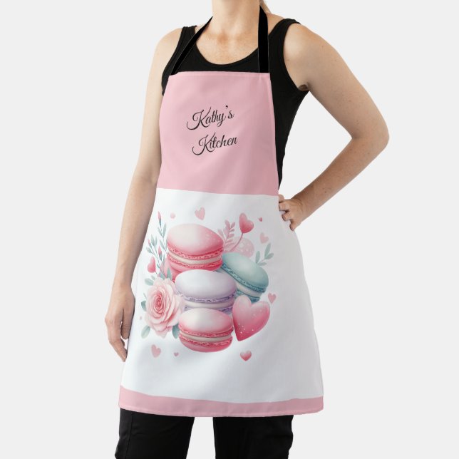 Tablier Coeurs Macaron rose et blanc mignon Personnalisés (Insitu)