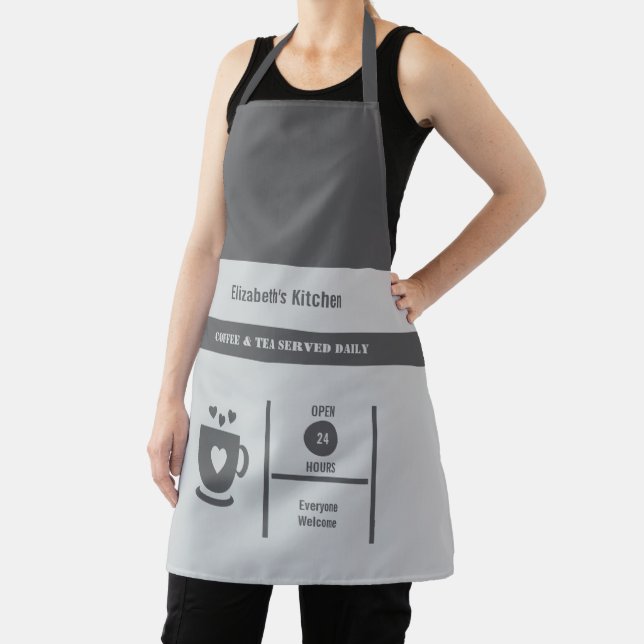 Tablier Coffee lover name kitchen grey (Insitu)