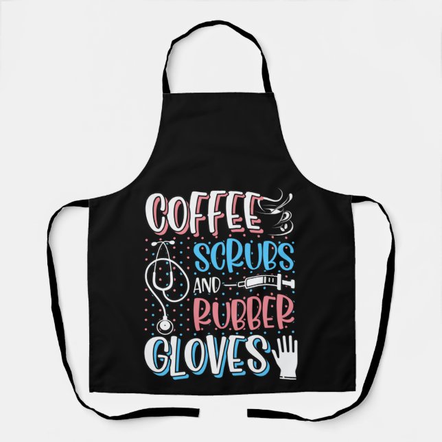 Tablier COFFEE SCRUBS RUBBER GLOVES RN Infirmière inscrite (Recto)