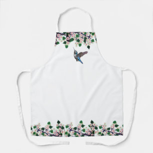 Tablier Colibri et fleurs blanches sur blanc