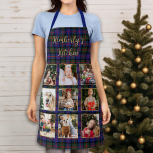 Tablier Collage de photos personnalisé de Noël en tartan d