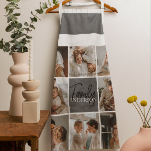 Tablier Collage familial photo et cadeau gris personnalisé