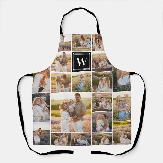 Tablier Collage photo en noir monogramme de 20 photos (Recto)