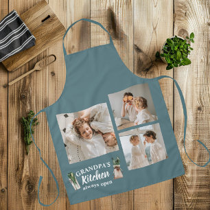 Tablier Collage Photo & Grand-Père Cuisine Toujours Ouvert