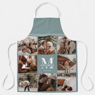 Tablier Collage photo moderne simple et vert   Monogramme
