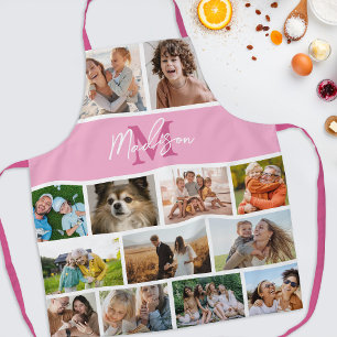 Tablier Collage photo Monogramme rose