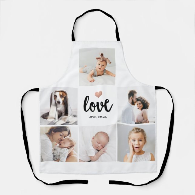 Tablier Collage photo simple et chic | Amour avec coeur (Recto)