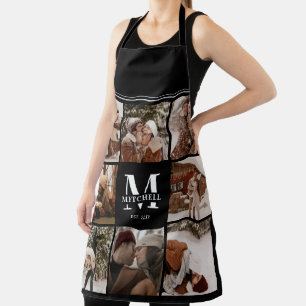 Tablier Collage photo simple moderne en noir   Cadeau Mono