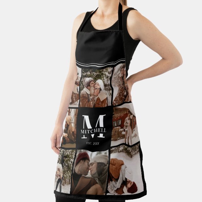 Tablier Collage photo simple moderne en noir | Cadeau Mono (Insitu)
