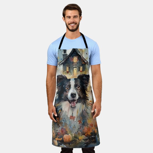 Tablier Collie frontalier d'Halloween avec effroi Citrouil (Porté)