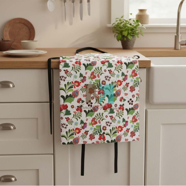Tablier Colorful Boho Hungarian Folk Floral Desig Gift (Boho-Floral-Cottage-Style-farmhouse-hungarian-matyo- folk-apron-gift-idea)
