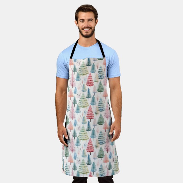 Tablier Colourful Pastel Christmas Pine Trees Pattern (Porté)