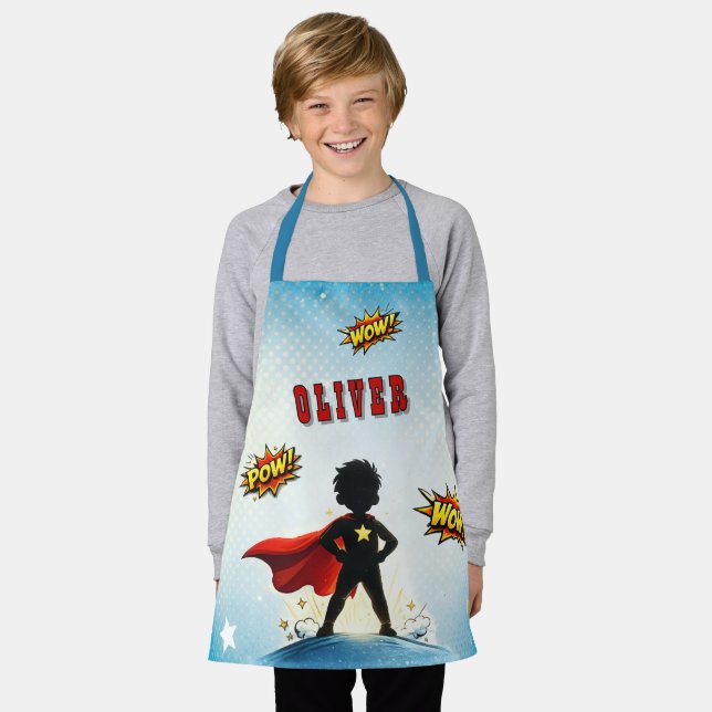 Tablier Comic Style Superhero Boy's Name  (Porté)