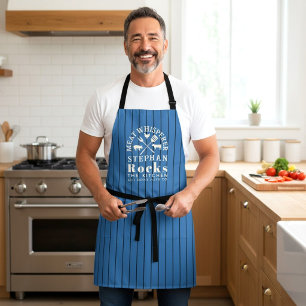 Tablier Concepteur de rayures bleues Maître BBQ Chuchoteur