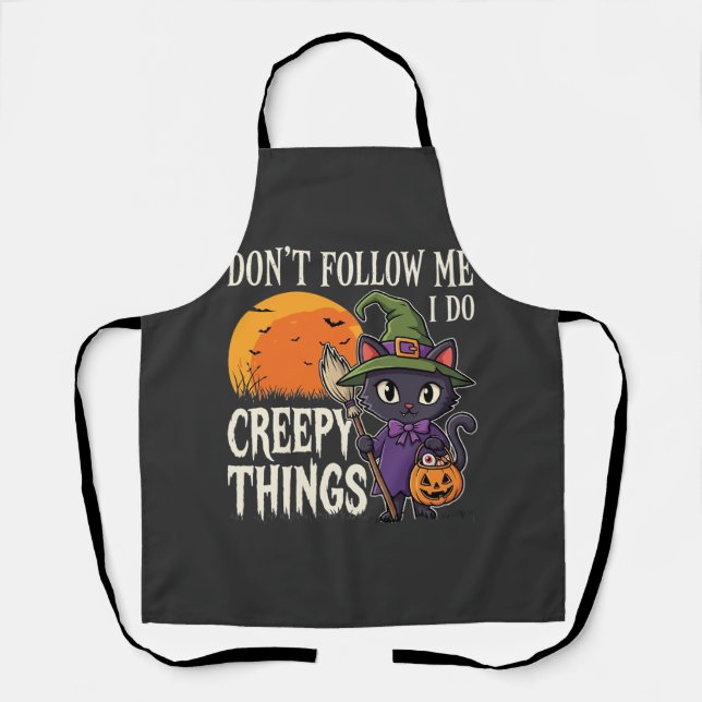 Tablier Conceptions de chat de sorcière d'Halloween de cho (Recto)