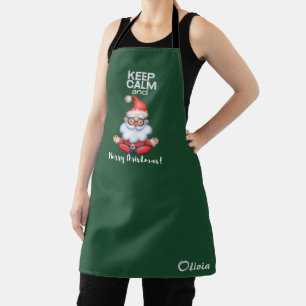 Tablier Conserver le calme et Joyeux Noël Nom personnalisé