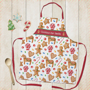 Tablier Cookies de Noël pour Père Noël White Baking Apron