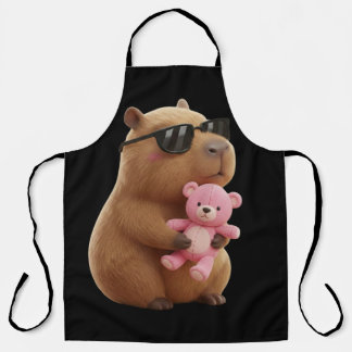 Tablier Cool Chill Capybara BBQ Apron with Teddy Bear
