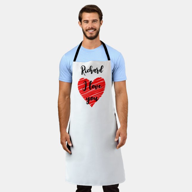 Tablier Cool red heart I love you for boyfriend (Porté)