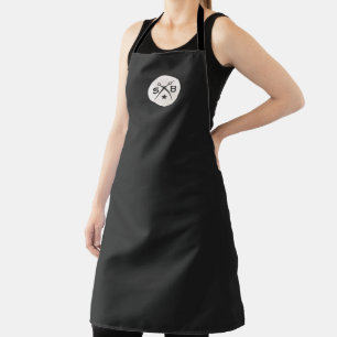 Tablier Cool Retro Vintage Barber Monogrammes Ciseaux Noir