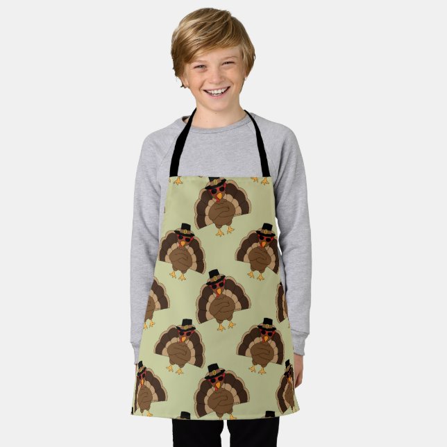 Tablier Cool Turquie Thanksgiving fun brun vert motif (Porté)
