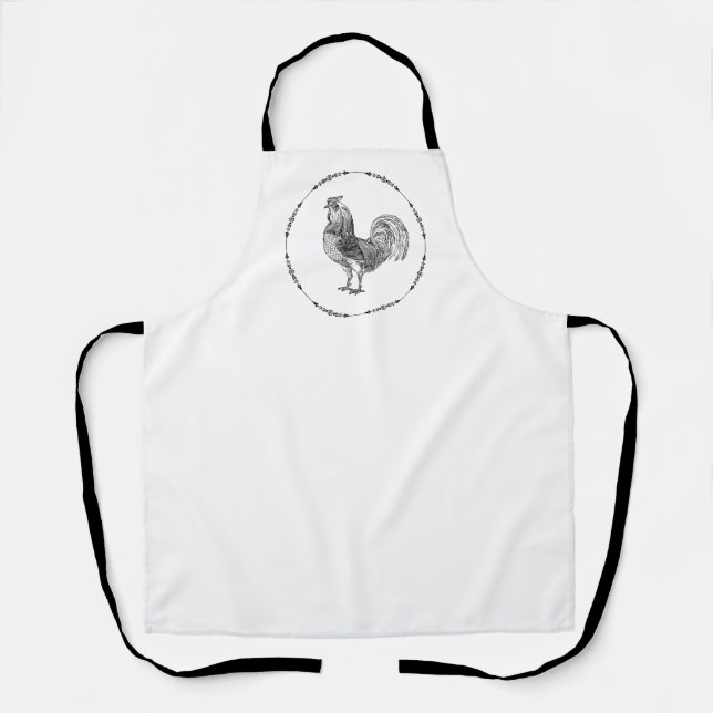 Tablier Coq de pays noir et blanc (Recto)