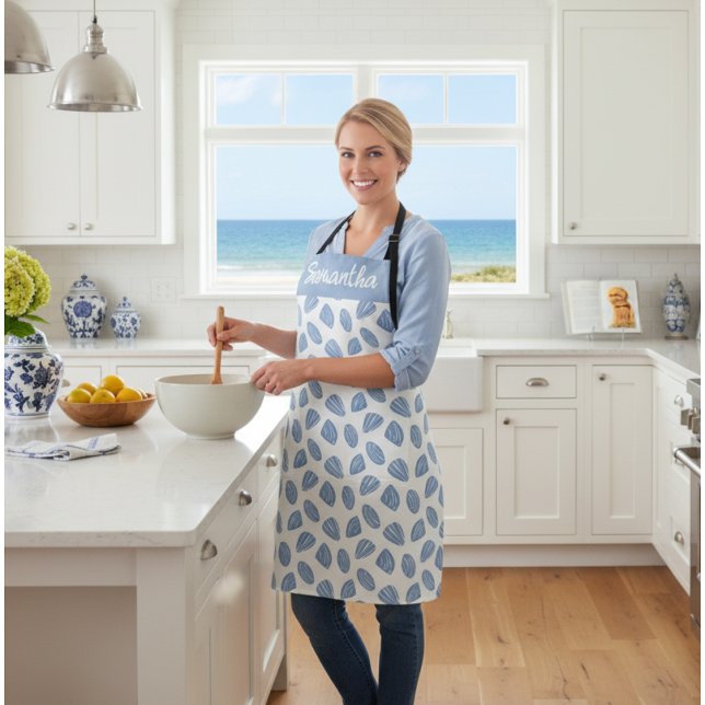 Tablier Coques de mer peintes à la main bleue Nom personna (Créateur téléchargé)