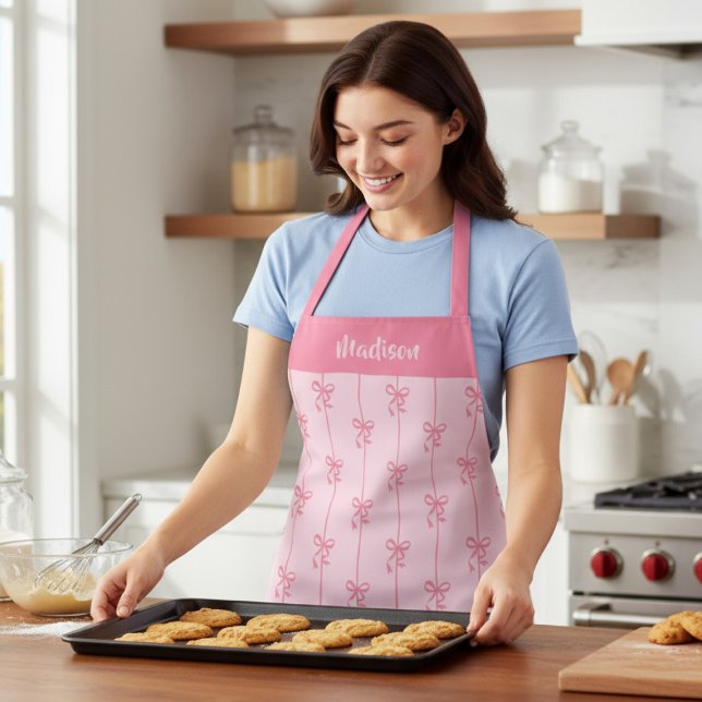 Tablier Coquette Bow rose Moderne Fille Nom personnalisé (Créateur téléchargé)