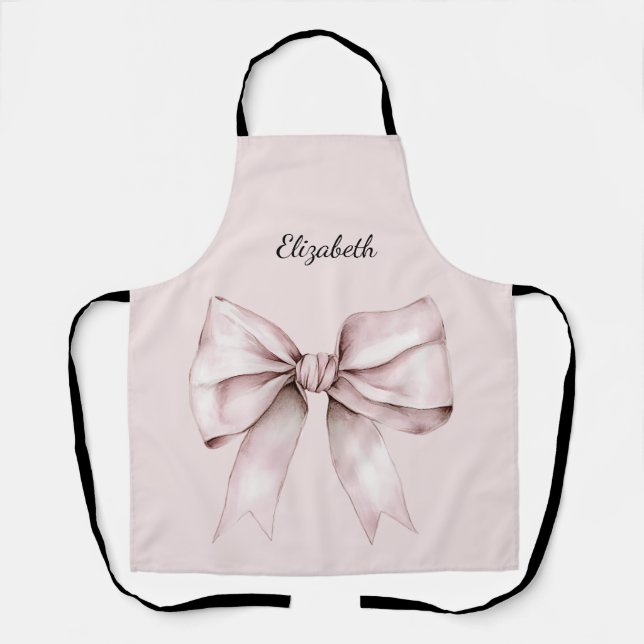 Tablier Coquette esthétique arc rose Nom personnalisé (Recto)