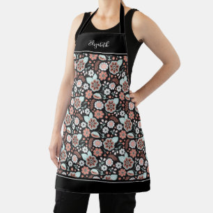 Tablier Coral noir Floral Motif cuisine