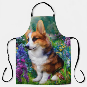 Tablier Corgi dans le jardin